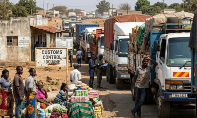 African border crossing with trucks and traders highlighting customs delays and the need for improved trade facilitation and infrastructure systems