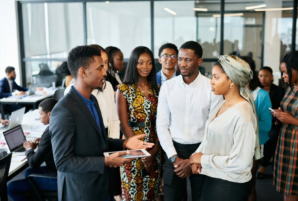 Young African professionals and entrepreneurs driving growth in digital economy, agribusiness, and renewable energy sectors across the continent.