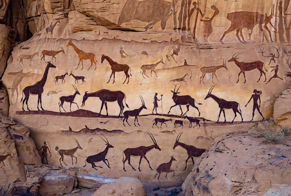 Ancient African rock art depicting animals, rituals, and landscapes, illustrating millennia of ecological knowledge and lessons for modern sustainability.