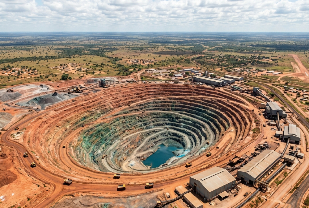 Aerial view of an open-pit cobalt and copper mine in the Democratic Republic of the Congo, representing the country's critical role in global mineral supply chains