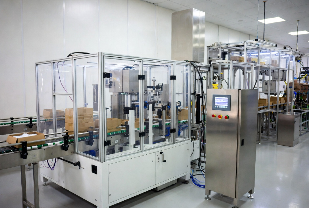SADC manufacturing facility with automated pharmaceutical cartoning equipment, compact secondary packaging system for multi-SKU production in Southern African Development Community region, export-ready GMP-compliant packaging operations