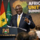 Kenyan President William Ruto addressing a summit, proposing a unified African foreign policy to overcome the continent's historical client-state dependency.