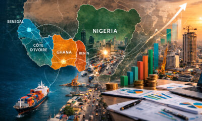 Map of West Africa highlighting Nigeria, Ghana, Côte d’Ivoire, Senegal, and Benin, illustrating regional economic growth and market diversification.