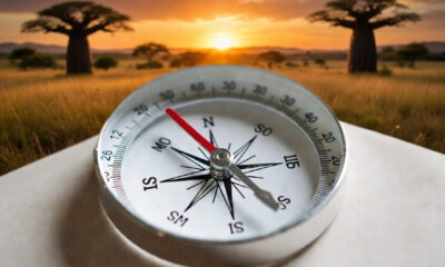 A compass pointing away from multiple paths toward a single, focused direction, symbolizing strategic discipline in African business.