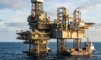 Offshore seismic survey vessel operating in Jamaican waters over the Walton-Morant license area, exploring for potential oil and gas reserves.