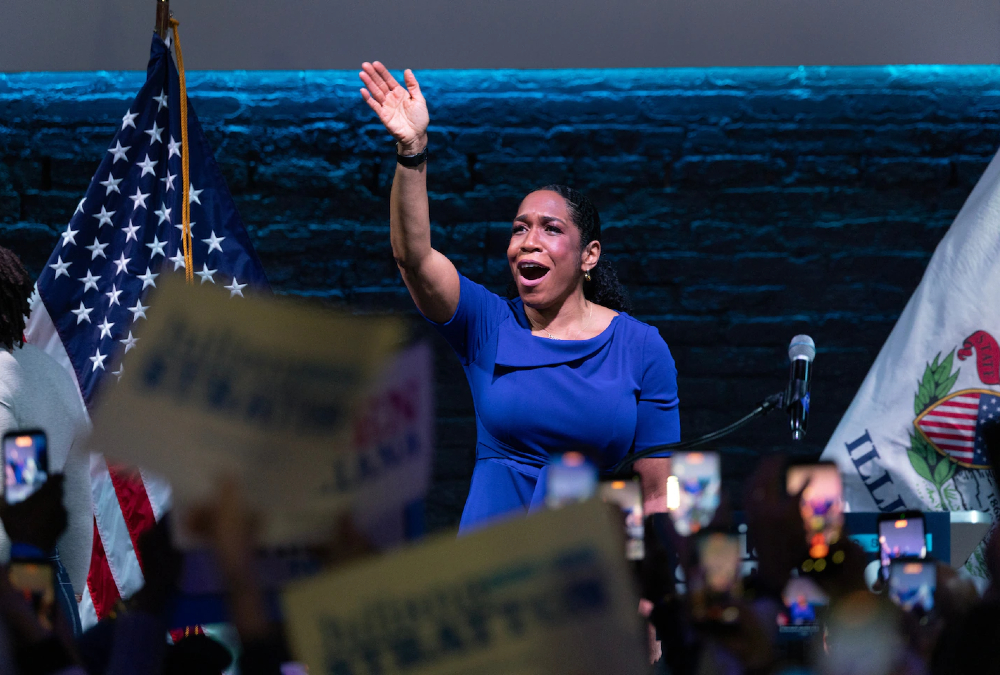 Illinois Lt. Gov. Juliana Stratton celebrates victory after winning Democratic Senate primary, poised to become one of three Black women serving in the U.S. Senate, highlighting her focus on maternal health, civic engagement, and historic representation.