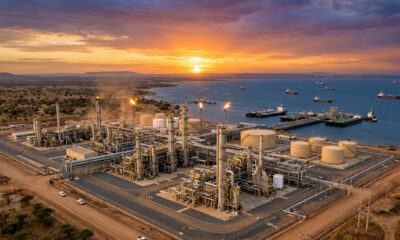 African oil and gas infrastructure at sunset symbolizing energy expansion, not just transition, to power the continent's next decade with reliable hydrocarbons.