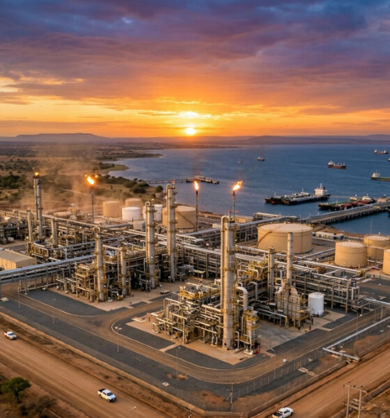 African oil and gas infrastructure at sunset symbolizing energy expansion, not just transition, to power the continent's next decade with reliable hydrocarbons.