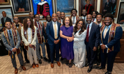 Oprah Winfrey visits Morehouse College to surprise graduating members of her scholarship program, founded in 1989.