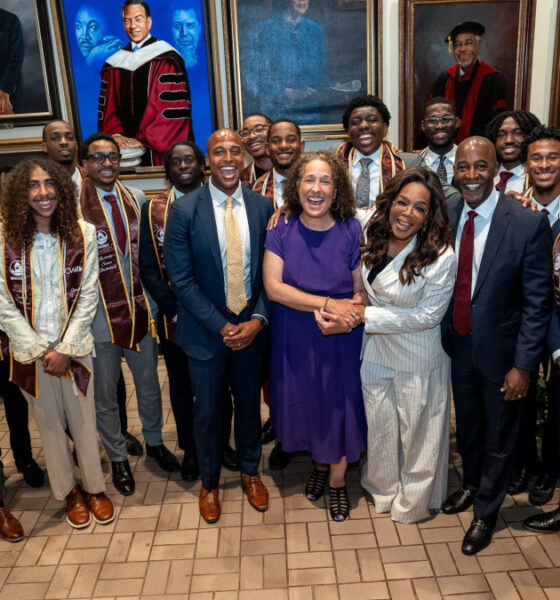 Oprah Winfrey visits Morehouse College to surprise graduating members of her scholarship program, founded in 1989.