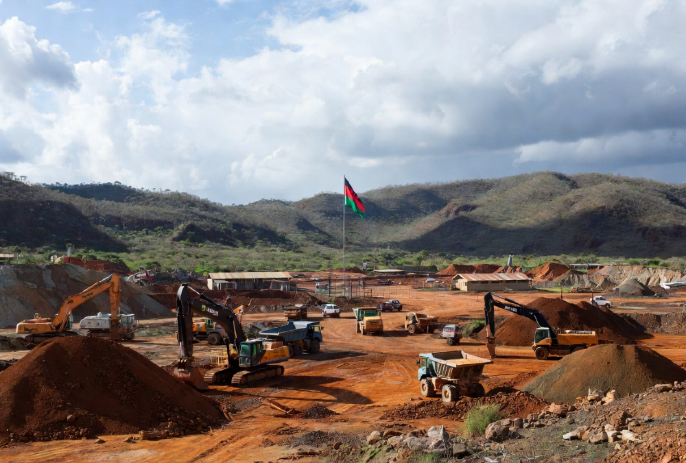 Kangankunde rare earths mine development site in Malawi, Africa, please include Malawian Flag at the site