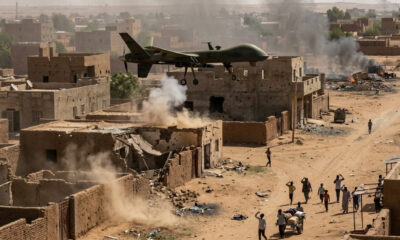 Drone striking over Sudan during the civil war, highlighting regional instability, humanitarian crisis, and the impact on civilians and infrastructure.