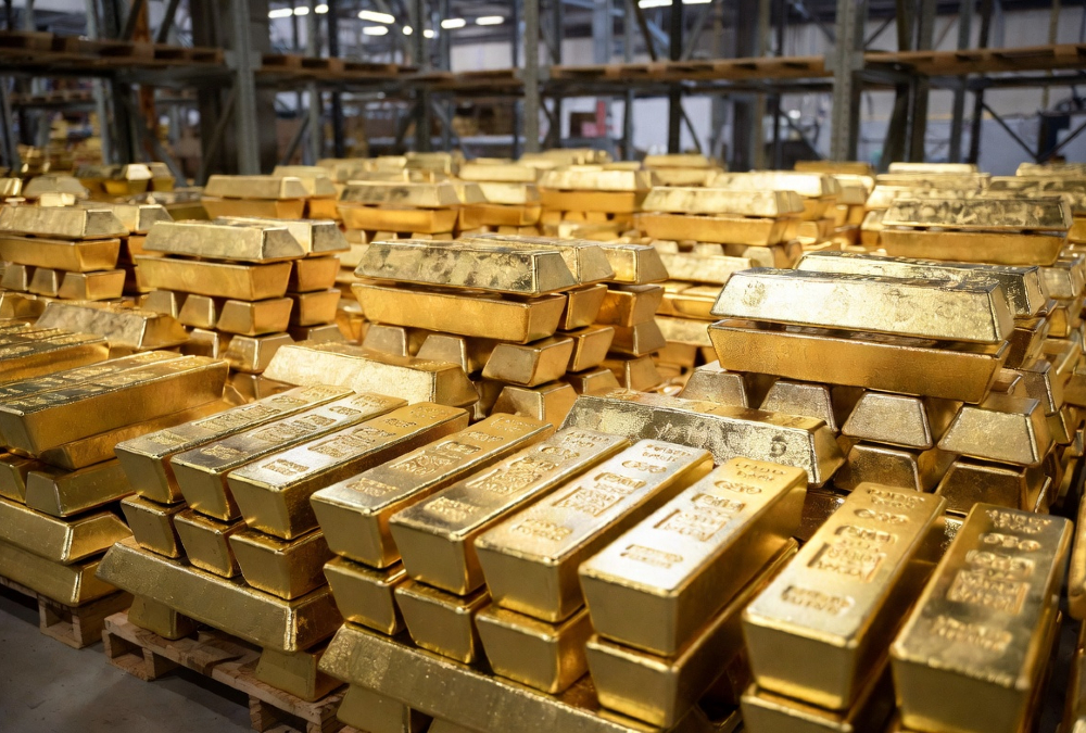 Gold bars representing South Africa's five trillion dollar gold export legacy shipped to European and American markets