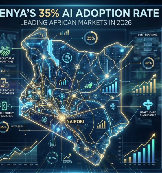 Artificial intelligence technology visualization representing Kenya's 35% AI adoption rate, leading African markets in 2026