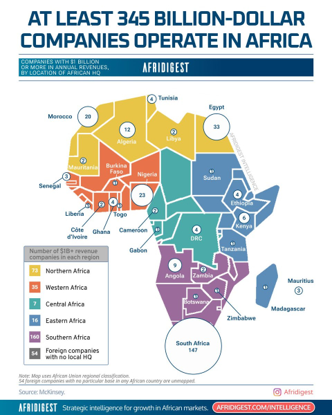 McKinsey and Company report graphic showing 345 African companies generating over $1 billion in annual revenue with combined revenues exceeding $1 trillion