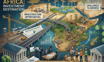 Illustration of Africa as an investment destination highlighting opportunities, infrastructure challenges, and the need for strong institutions and legal frameworks to support sustainable business growth.