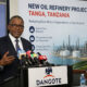 Aliko Dangote announcing new oil refinery project in Tanga Tanzania to reduce East Africa fuel imports