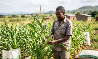 Malawian farmer receiving subsidized fertilizer and hybrid seeds under FISP program, illustrating Africa’s agricultural subsidy trap and challenges in achieving long-term food security.