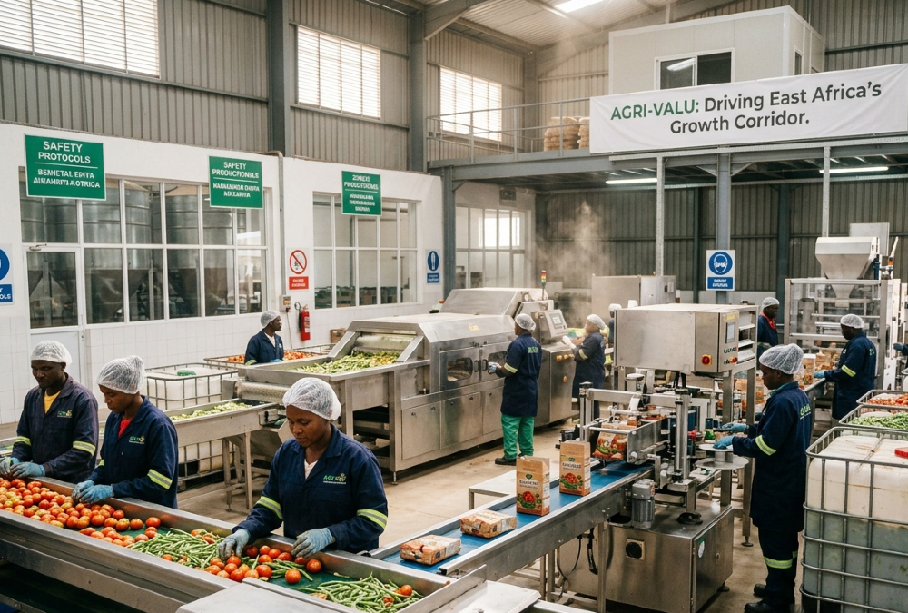 Modern agri-processing facility in East Africa representing agricultural modernization and value-chain development in the growth corridor