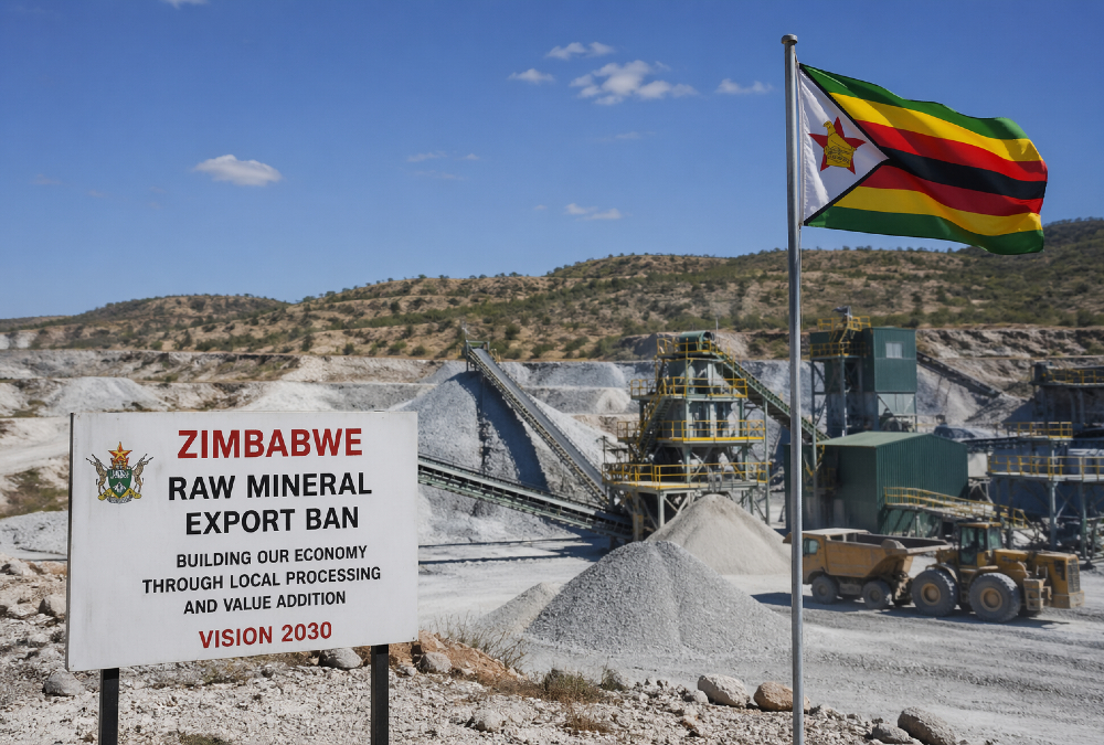 Zimbabwe mining site with lithium extraction operations illustrating the impact of the Zimbabwe raw mineral export ban on global supply chains and local processing initiatives