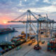 African cargo ships docking at a modern deepwater port terminal
