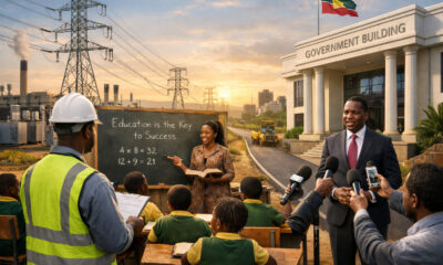 African infrastructure development project symbolizing state-led growth prerequisites: reliable electricity, education, and governance