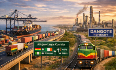 West Africa at a crossroads between becoming a transit shipping corridor or a fully integrated industrial hub, illustrated through major infrastructure projects like the Abidjan–Lagos Corridor, Ghana–Burkina Faso railway, and emerging logistics and manufacturing investments shaping regional trade competitiveness.