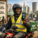 Asset Financing Model in Africa illustrated by a Nairobi motorbike rider using daily pay-as-you-go payments, highlighting mobile money, financial inclusion, and innovative cash-flow business models across emerging African markets