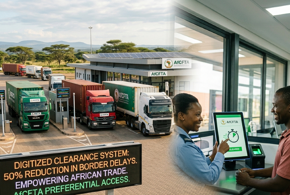 Digitized border clearance system reducing African trade delays by 50%, empowering cross-border trader under AfCFTA