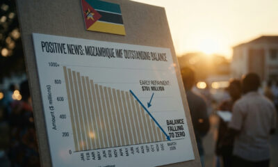 Chart showing Mozambique’s IMF balance falling to zero in March 2026 after $701 million early repayment.