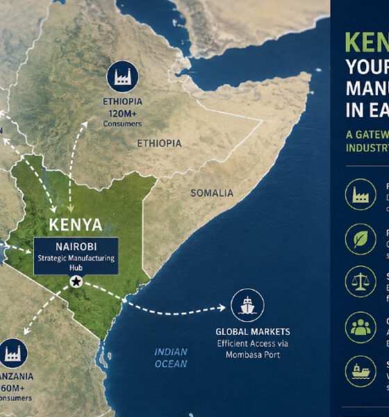 Map of East Africa showing Kenya as a strategic manufacturing hub for European investment
