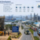 Illustration of African industrial development showing factories, infrastructure, and value chains representing the continent's manufacturing growth challenges and structural reform needs
