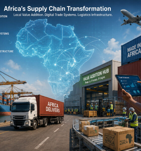Visualization of Africa’s supply chain transformation focusing on local value addition, digital trade systems, and logistics infrastructure