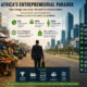 Infographic showing Africa’s entrepreneurship ecosystem highlighting high startup activity but low business scale and productivity, with most firms remaining micro-enterprises and limited industrial growth despite available global capital.