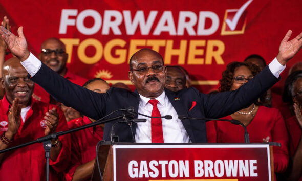 Gaston Browne celebrating fourth-term election victory in Antigua & Barbuda after landslide win focused on economic growth and national development