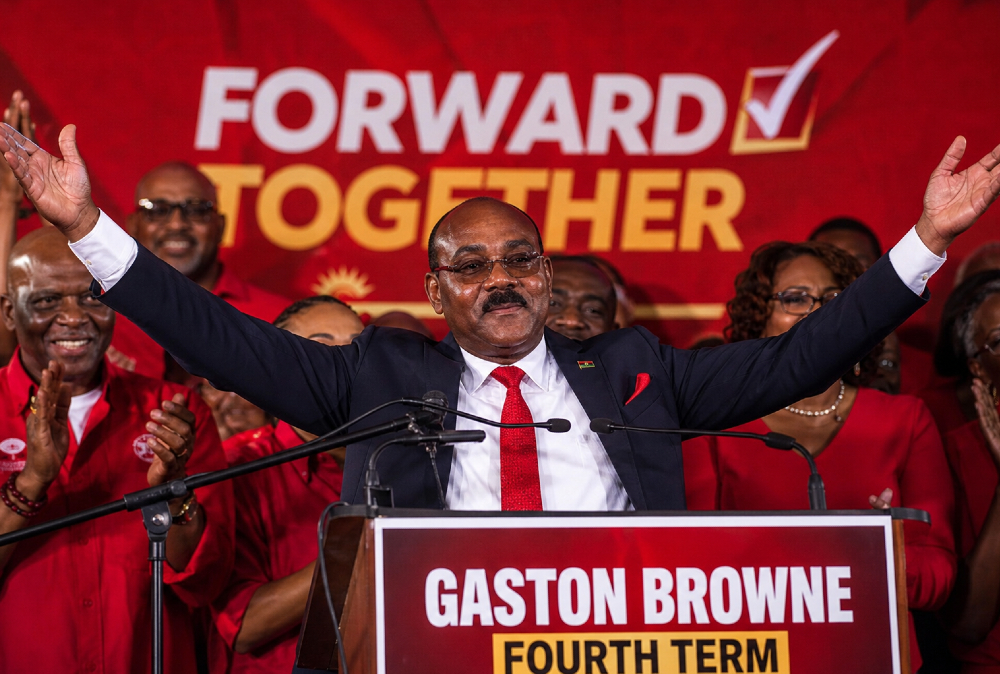 Gaston Browne celebrating fourth-term election victory in Antigua & Barbuda after landslide win focused on economic growth and national development