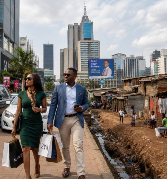 Illustration of Africa’s emerging middle class highlighting urban consumption, economic fragility, and structural inequality