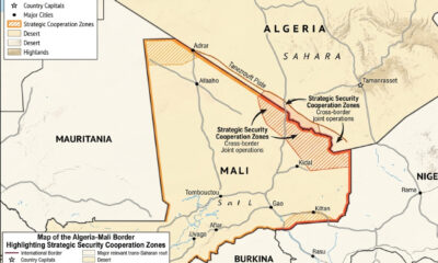 Map showing the 1,376-kilometer Algeria-Mali border in the Sahel region, highlighting strategic security cooperation zones