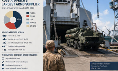 Arms shipment documentation or military equipment, representing Russia's role as Africa's largest arms supplier and the limits of coercion-based influence