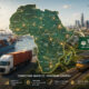 Illustration of Africa’s Continental Free Trade Area (AfCFTA) transforming intra-African trade, showing connected African countries, cargo ships, trucks, and trade routes symbolizing a unified 1.5 billion-person market driving economic growth and regional integration.