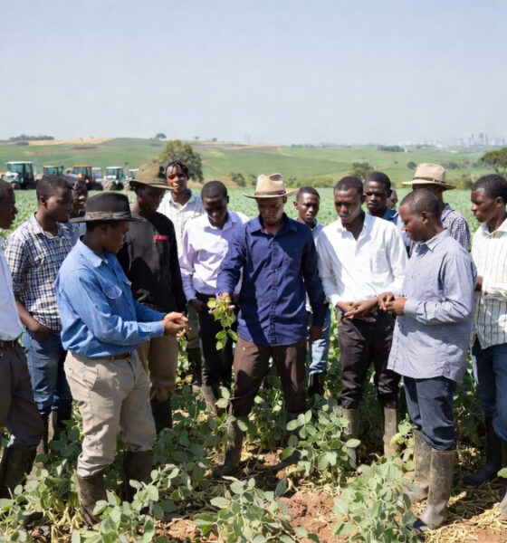 African farmers learning sustainable agriculture practices in Brazil, soybean production growth, no-till farming systems, and global agricultural collaboration in São Paulo