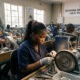 Artisans polishing diamonds in Botswana, showcasing the country's economic strategy to capture local value.