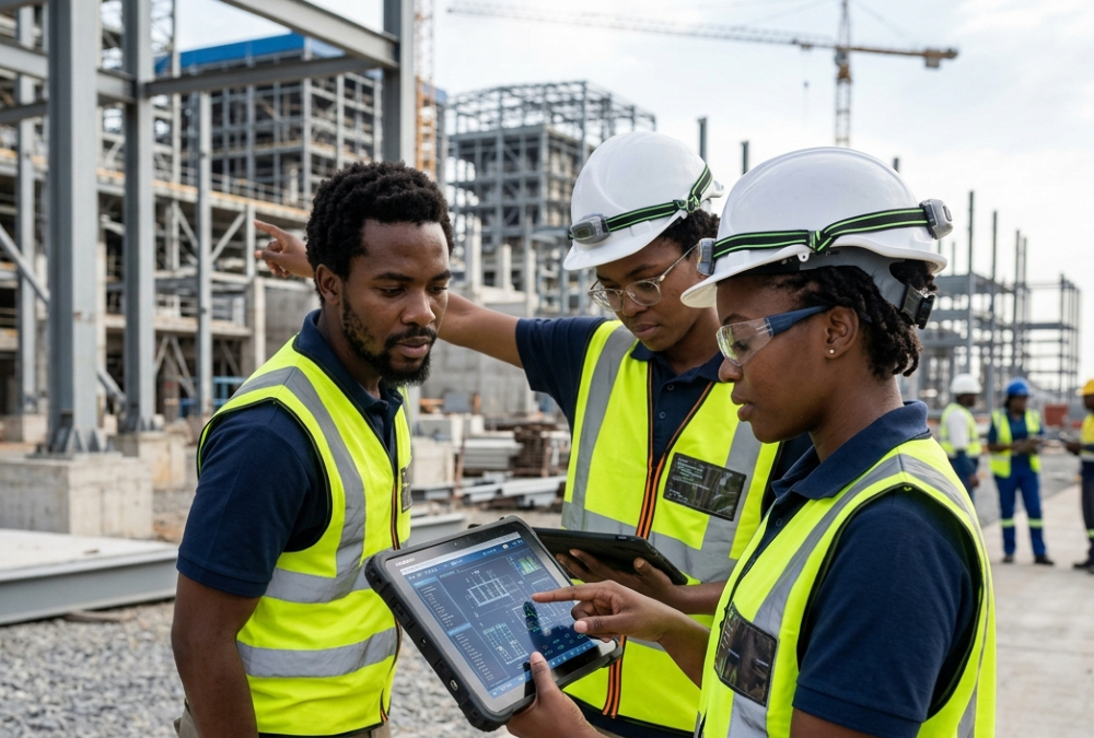 African engineers and developers building industrial infrastructure representing brainpower arbitrage investment opportunity