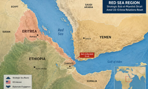 Red Sea region map showing Eritrea, Ethiopia, and Yemen amid US-Eritrea relations reset.