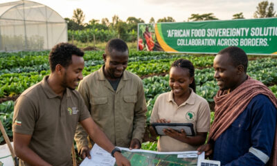 Young African agribusiness professionals collaborating on food sovereignty solutions across borders