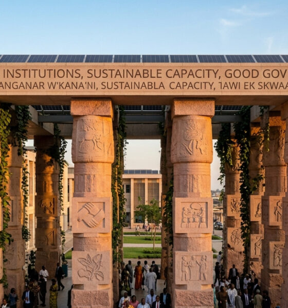 Stone pillars representing robust democratic institutions in Africa supporting sustainable state capacity and governance.