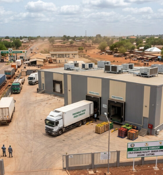 Cold storage facility at West African border crossing, critical infrastructure for reducing agricultural spoilage and AfCFTA green corridor efficiency