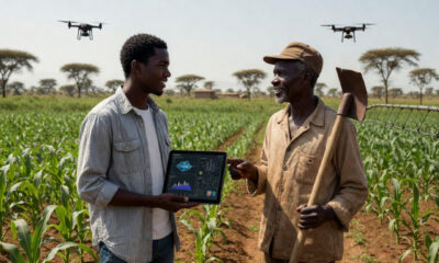 Researcher-farmer bridging academic AI models and real African smallholder farming practices in a field setting, highlighting farmer trust, technology adoption, and context-driven agricultural innovation.