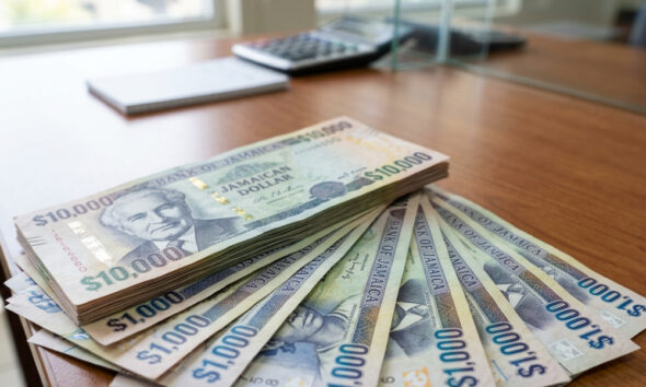 Jamaican dollar bills representing the new J$17,000 weekly minimum wage in Jamaica