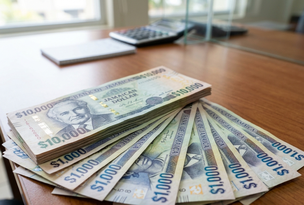 Jamaican dollar bills representing the new J$17,000 weekly minimum wage in Jamaica